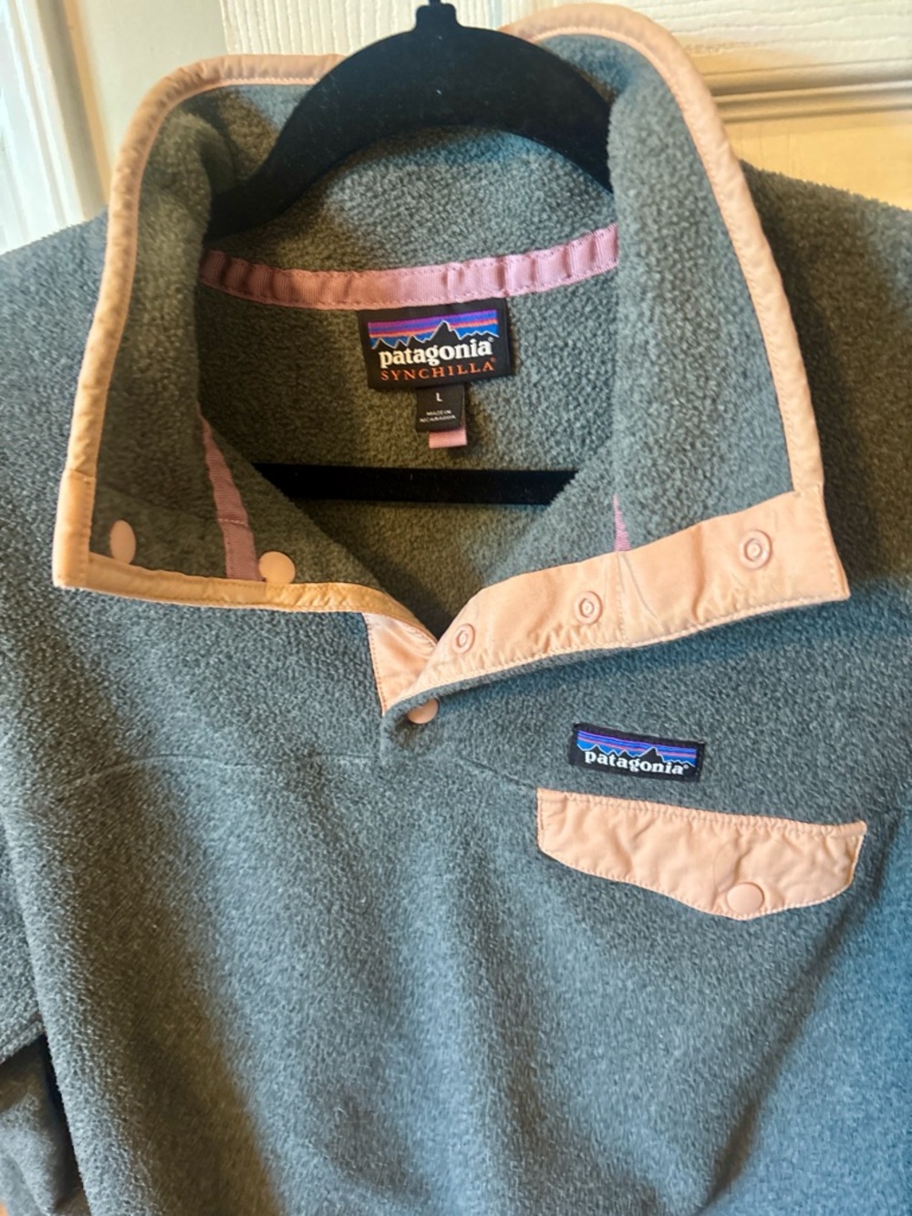 Patagonia Synchilla Snap-T Pullover Gray Pink Trim Fleece Women’s Large Cozy - Picture 4 of 5